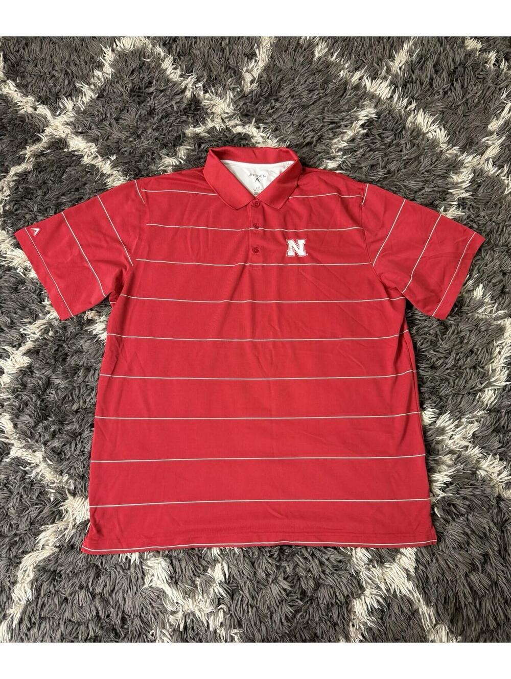 Antigua Nebraska Huskers NCAA Polo Shirt Red White Striped Golf Men's XXL 2XL